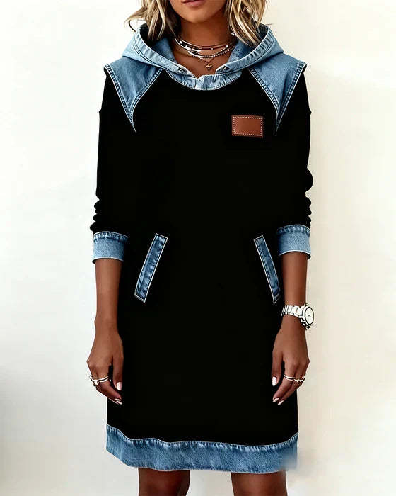 Cozy Contrast Hooded Dress