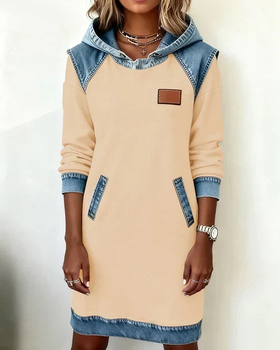 Cozy Contrast Hooded Dress