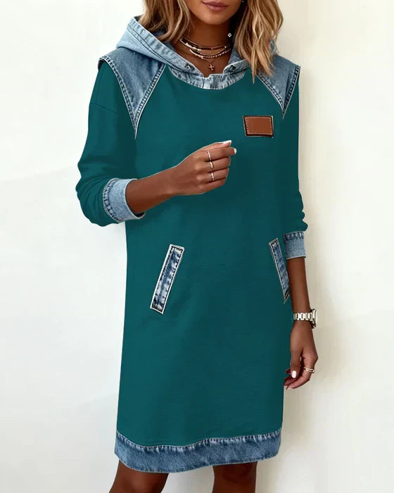 Cozy Contrast Hooded Dress
