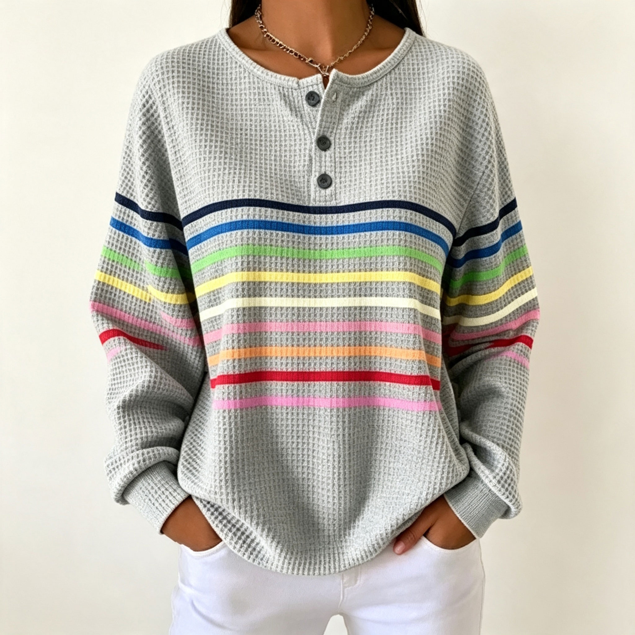 🛒Clearance Sale🔥 Women's Striped Waffle POLO Casual Sweatshirt