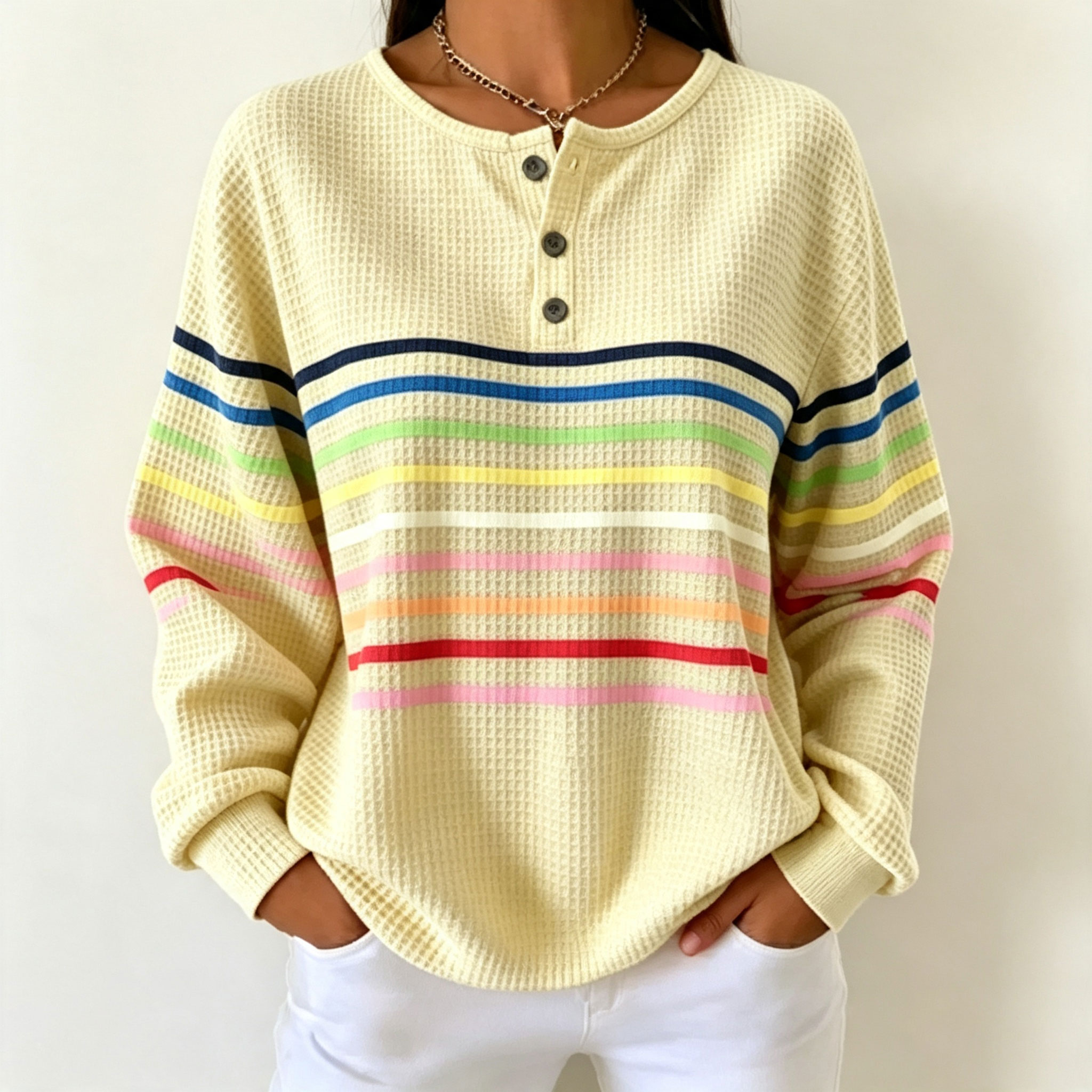 🛒Clearance Sale🔥 Women's Striped Waffle POLO Casual Sweatshirt