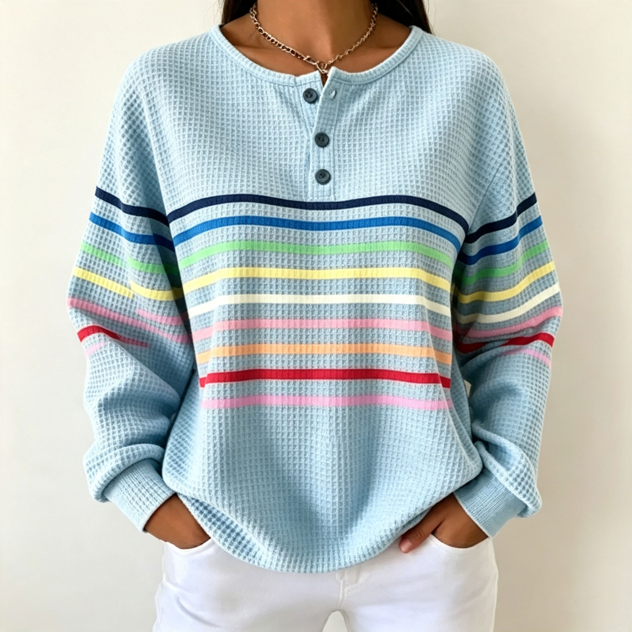 🛒Clearance Sale🔥 Women's Striped Waffle POLO Casual Sweatshirt
