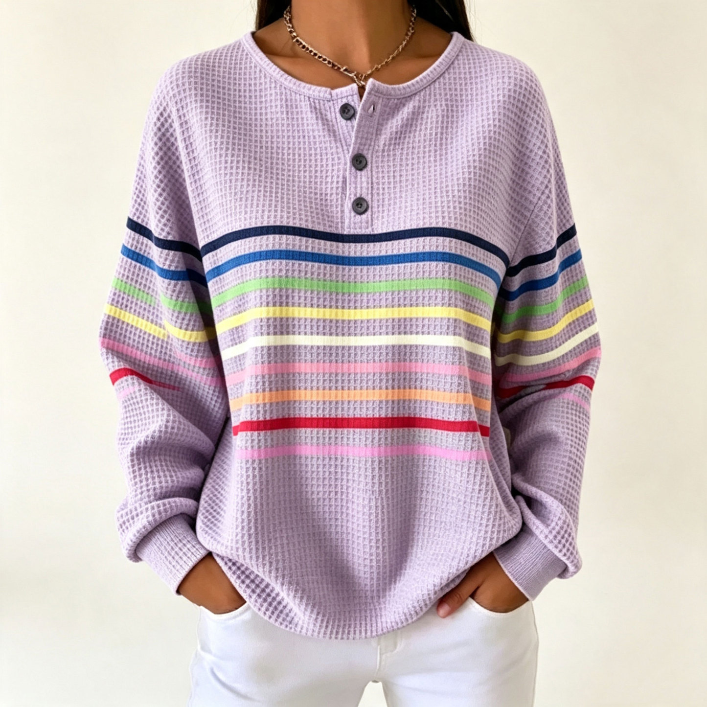 🛒Clearance Sale🔥 Women's Striped Waffle POLO Casual Sweatshirt