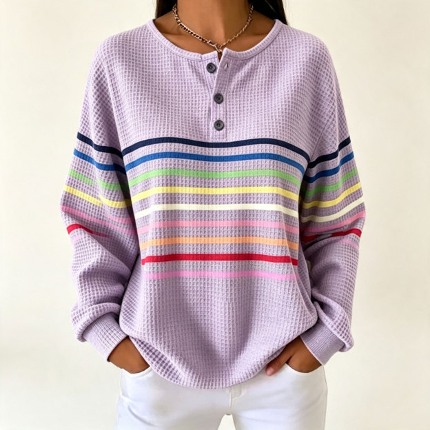 🛒Clearance Sale🔥 Women's Striped Waffle POLO Casual Sweatshirt