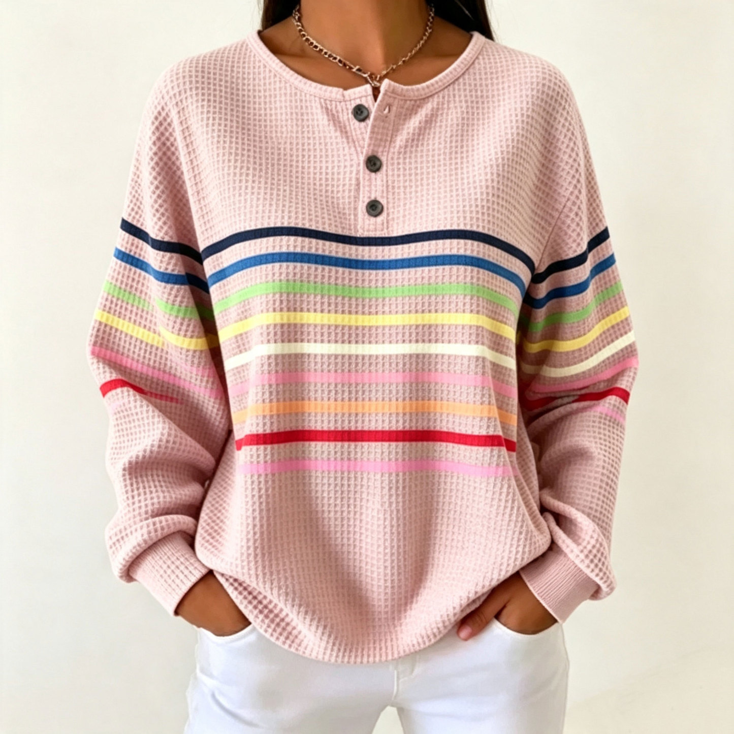 🛒Clearance Sale🔥 Women's Striped Waffle POLO Casual Sweatshirt