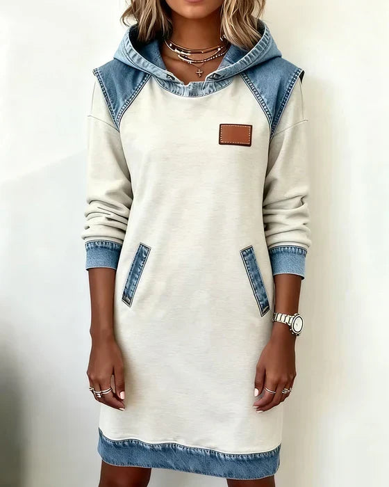 Cozy Contrast Hooded Dress