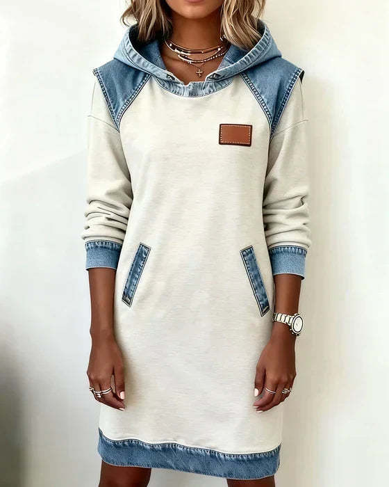 Cozy Contrast Hooded Dress