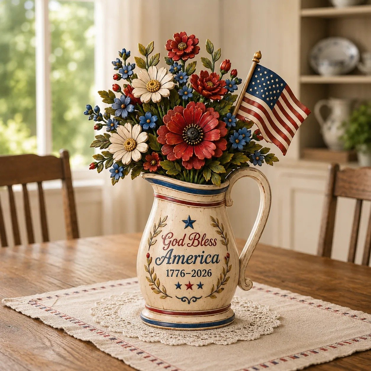 Handmade America’s 250th Anniversary Patriotic Floral Décor