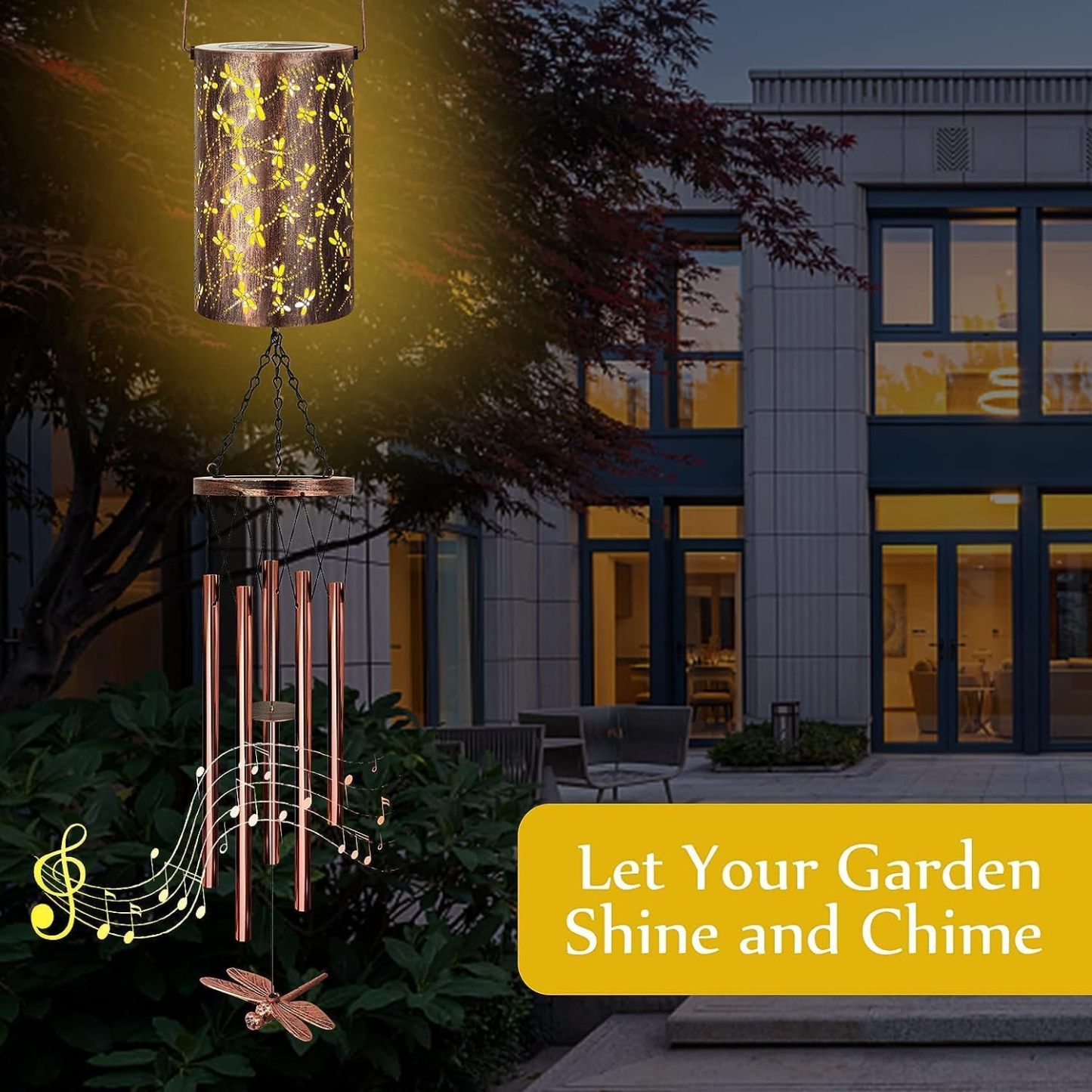 Outdoor solar wind chimes, dragonfly commemorative wind chimes, solar lights, garden decorative wind chimes