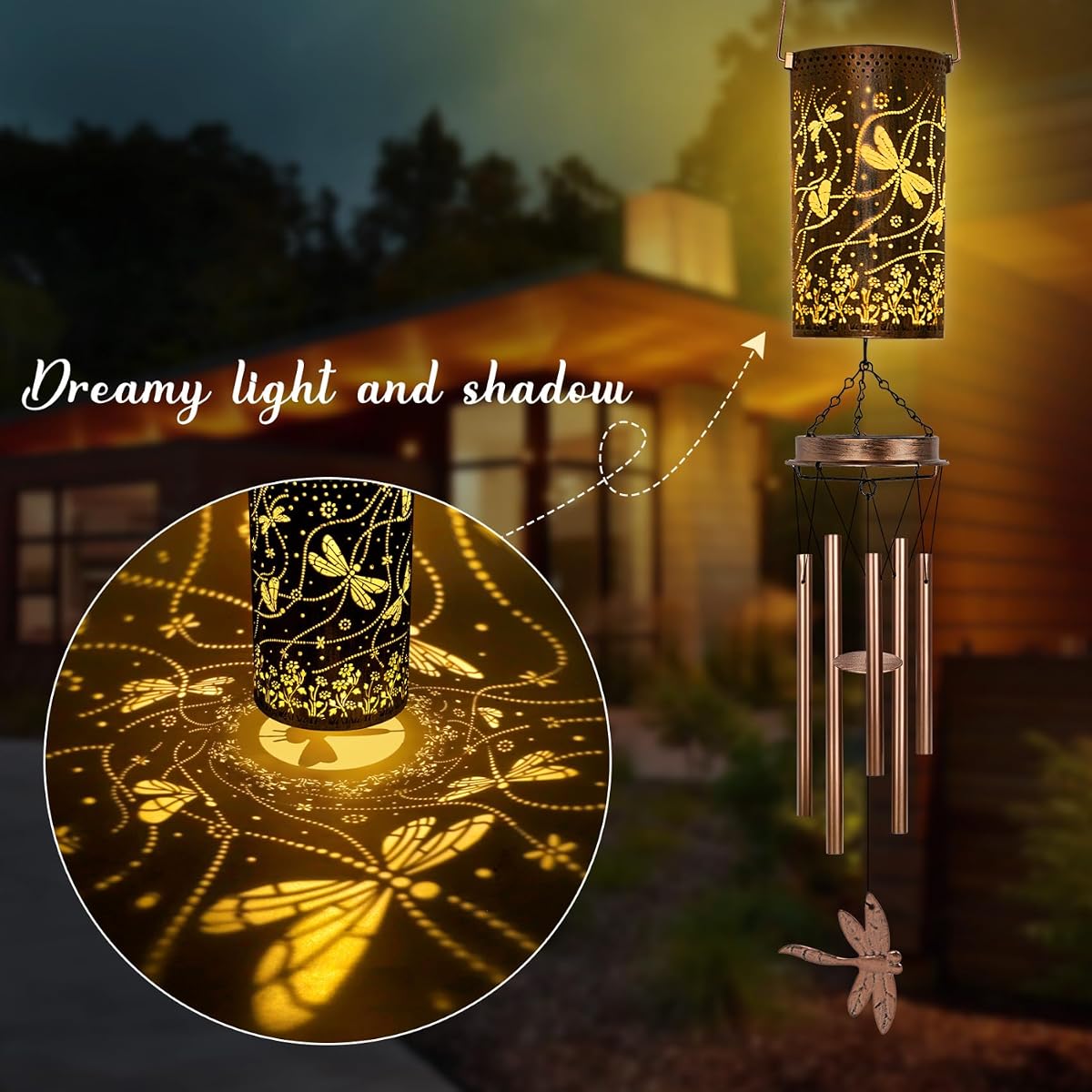 Outdoor solar wind chimes, dragonfly commemorative wind chimes, solar lights, garden decorative wind chimes
