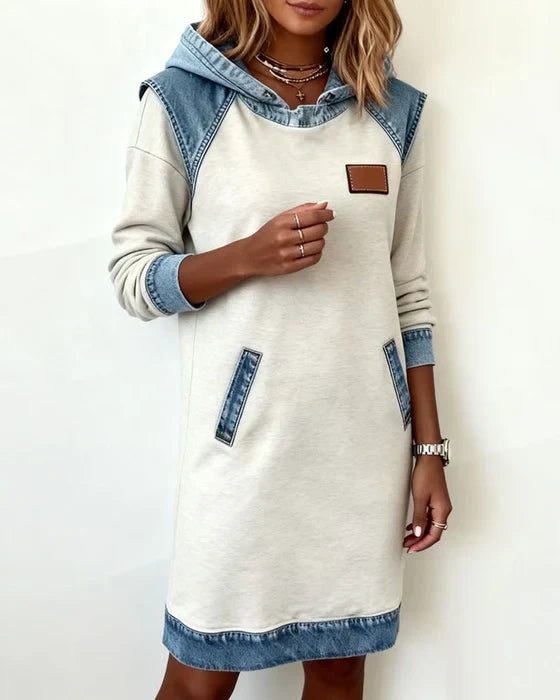 Cozy Contrast Hooded Dress