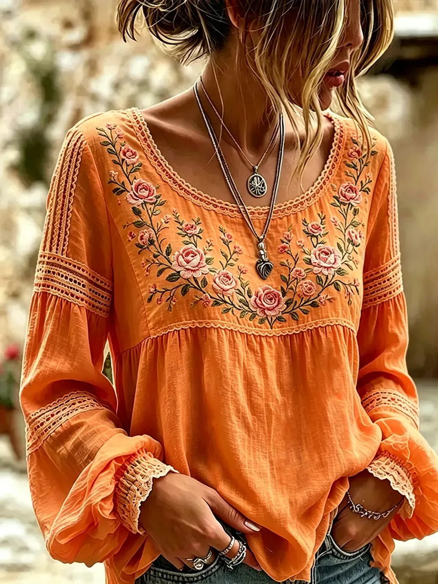 Women's Pastel Floral Lace Print Blouse
