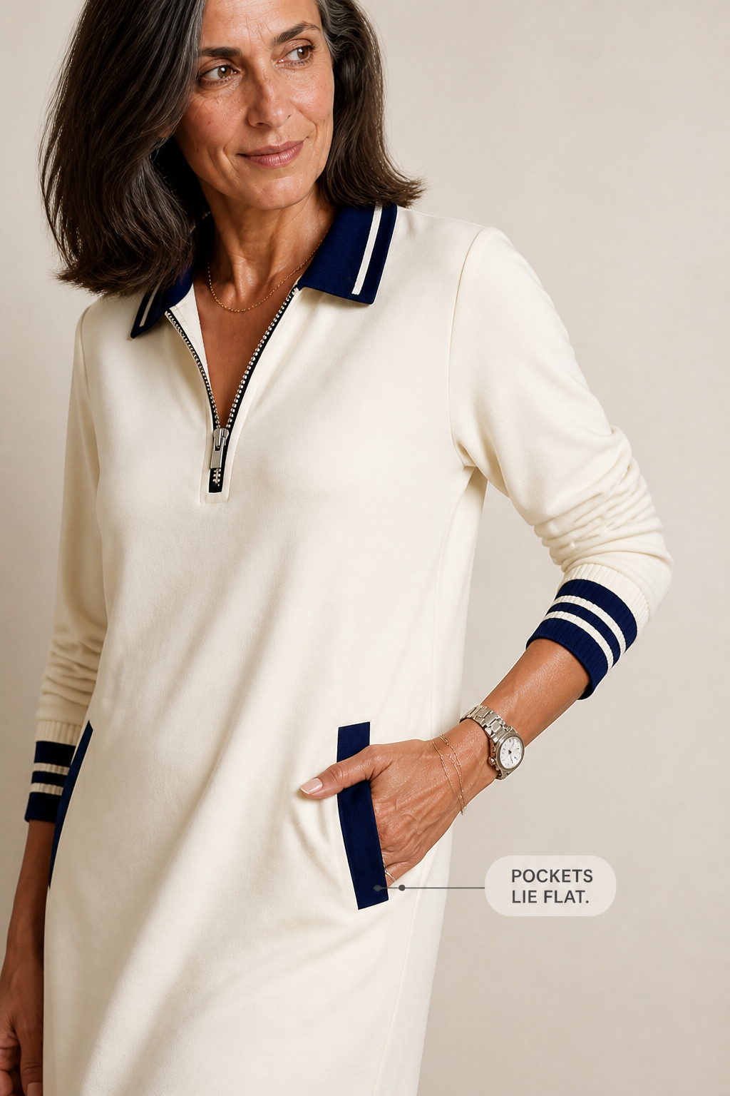 Quarter-Zip Collared Sweatshirt Dress