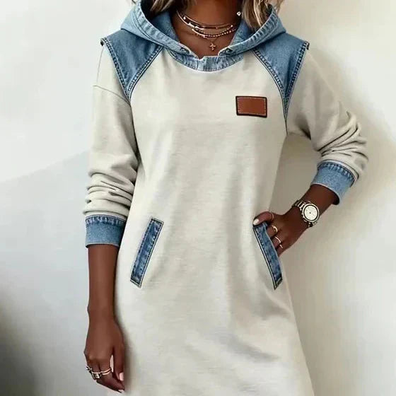 Cozy Contrast Hooded Dress