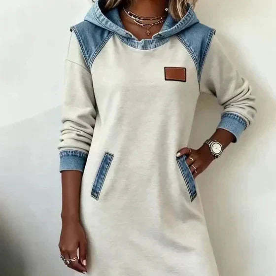 Cozy Contrast Hooded Dress