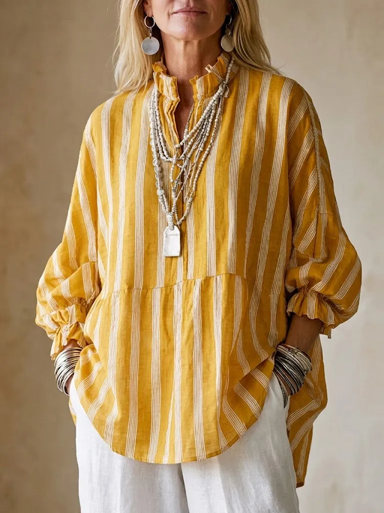 Casual Striped Linen-cotton Shirt