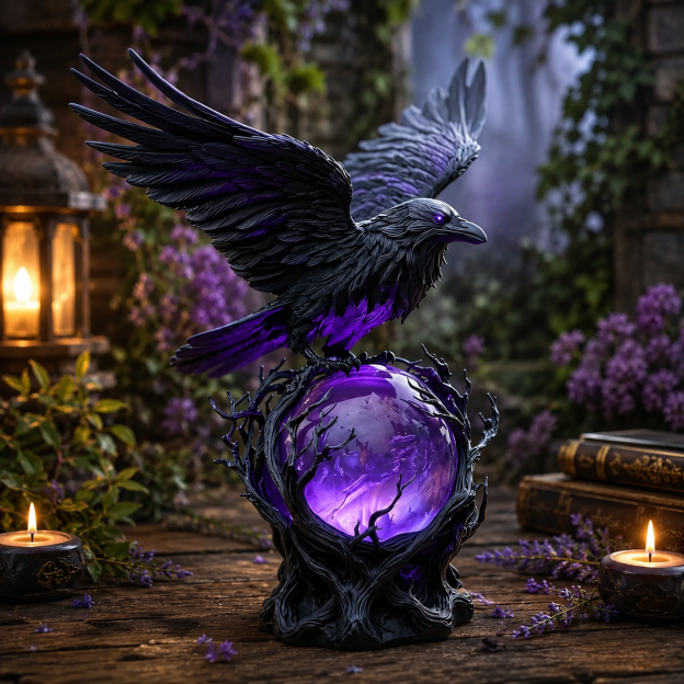 Gothic Raven Lamp LED Decorative Night Light Mysterious Bird Sculpture Ambient Table Lamp