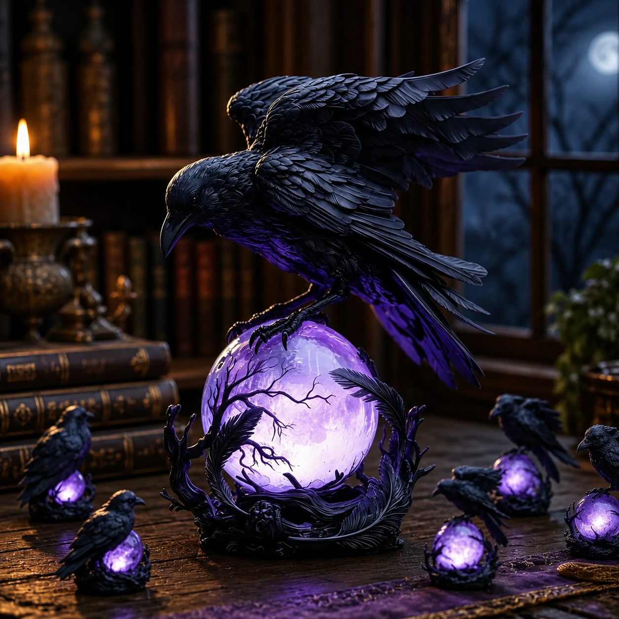 Gothic Raven Lamp LED Decorative Night Light Mysterious Bird Sculpture Ambient Table Lamp