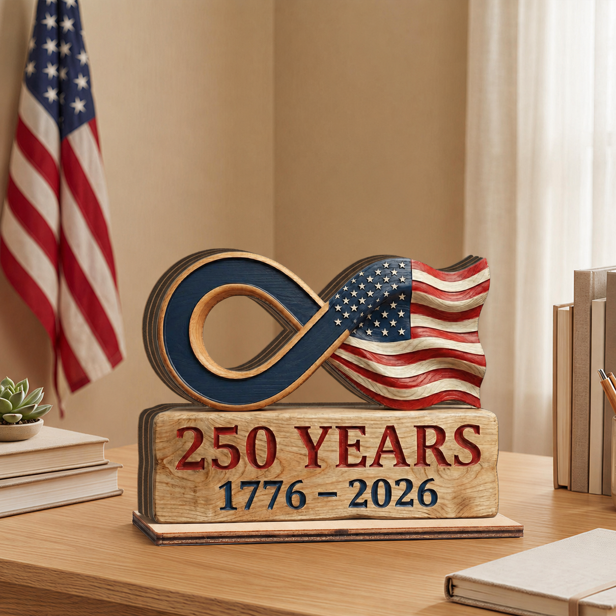 🔥4th of July Hot Sale 60% Off 🔥250 Years of Freedom Wooden Desk Sign | USA Patriotic Decor 1776-2026