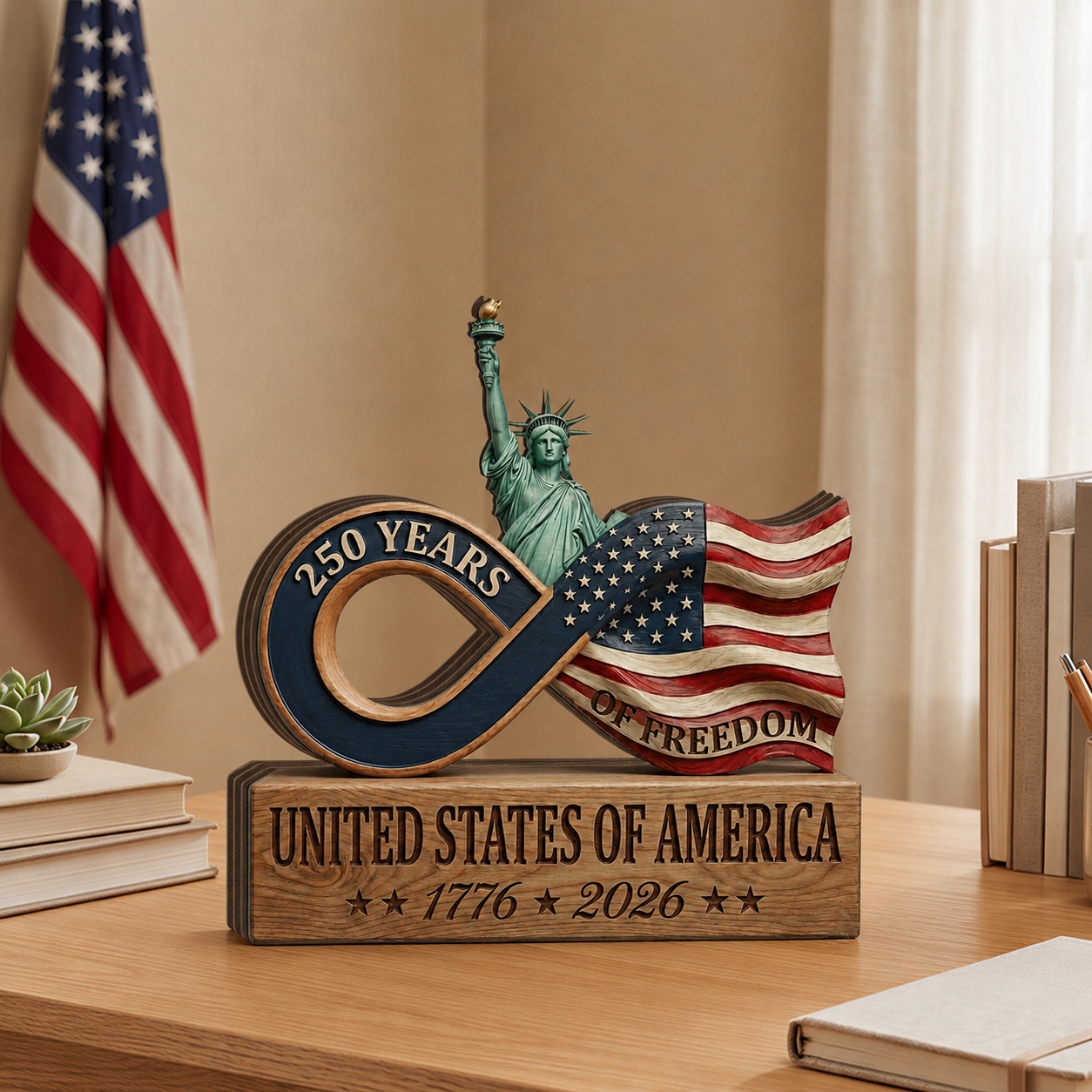 🔥4th of July Hot Sale 60% Off 🔥250 Years of Freedom Wooden Desk Sign | USA Patriotic Decor 1776-2026