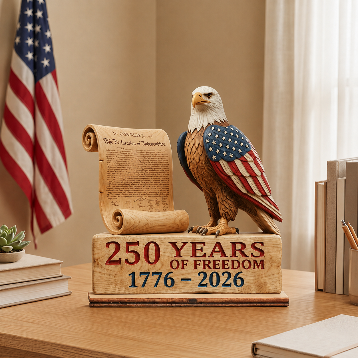 🔥4th of July Hot Sale 60% Off 🔥250 Years of Freedom Wooden Desk Sign | USA Patriotic Decor 1776-2026