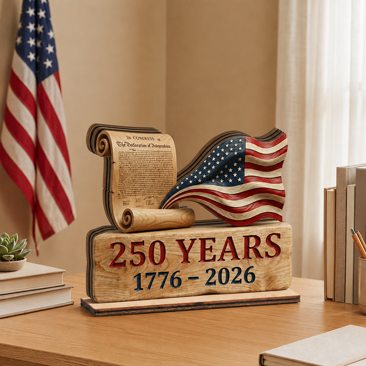 🔥4th of July Hot Sale 60% Off 🔥250 Years of Freedom Wooden Desk Sign | USA Patriotic Decor 1776-2026
