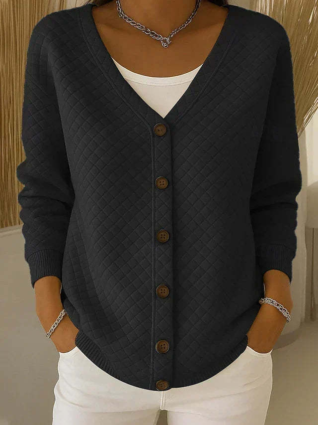  Quilted Button Front Cardigan