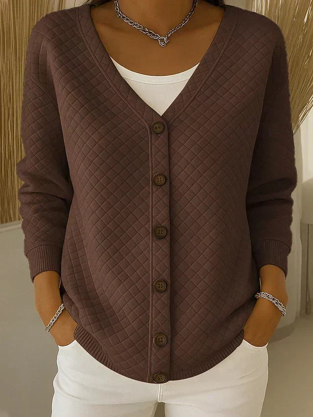  Quilted Button Front Cardigan