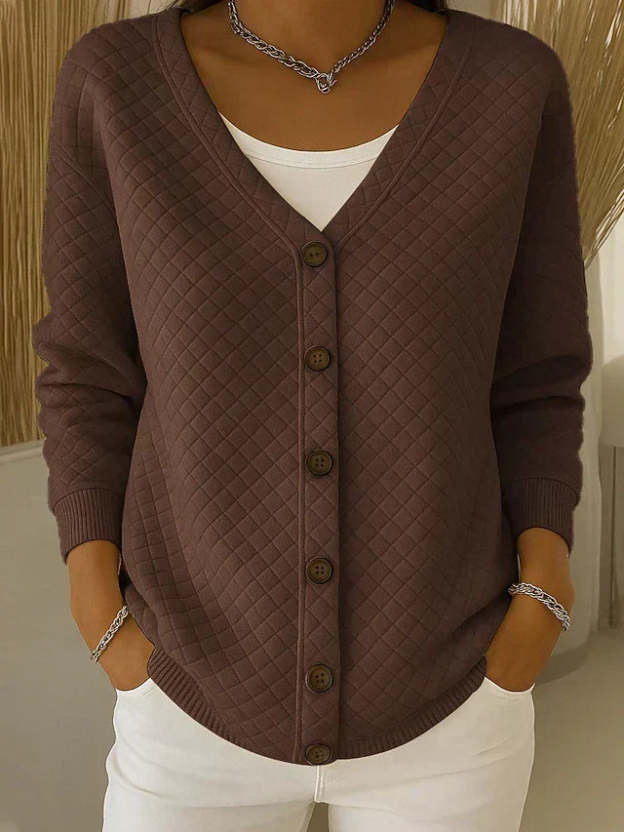  Quilted Button Front Cardigan