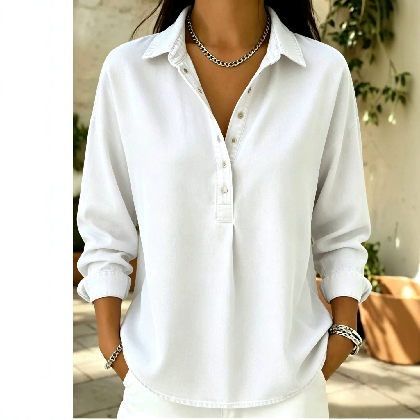 [Copy]🔥Women's Relaxed Denim-Style Button Detail Top