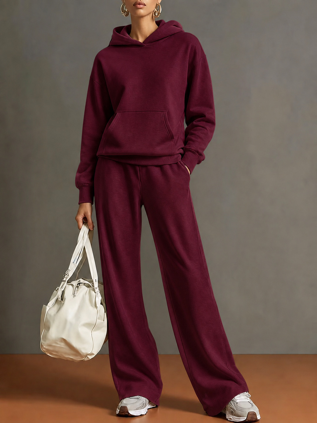 Women's Hoodie Set with Loose Fit and Wide-Leg Pants - Casual Sporty