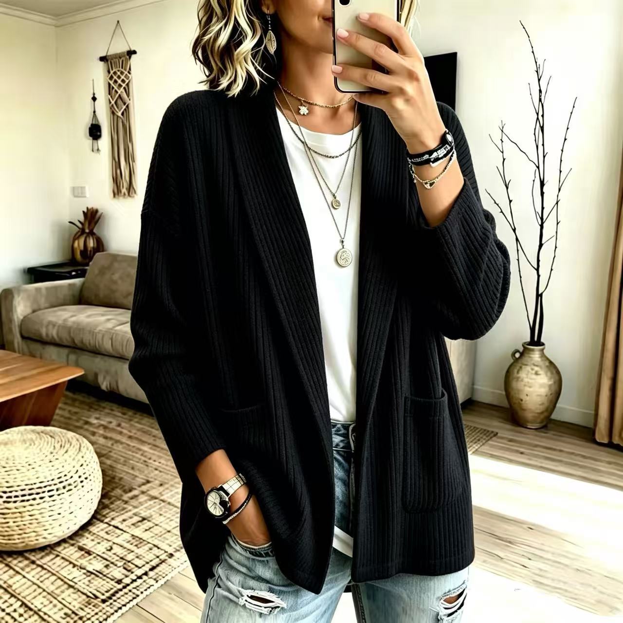 Women's 2026 Autumn/Winter Ribbed Knit Cardigan