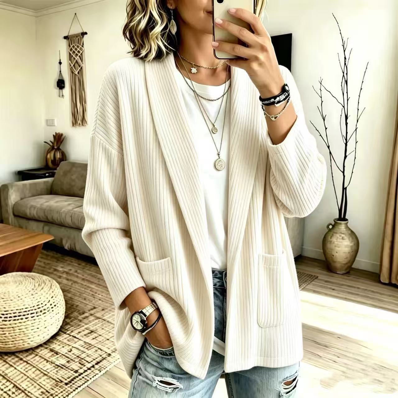 Women's 2026 Autumn/Winter Ribbed Knit Cardigan
