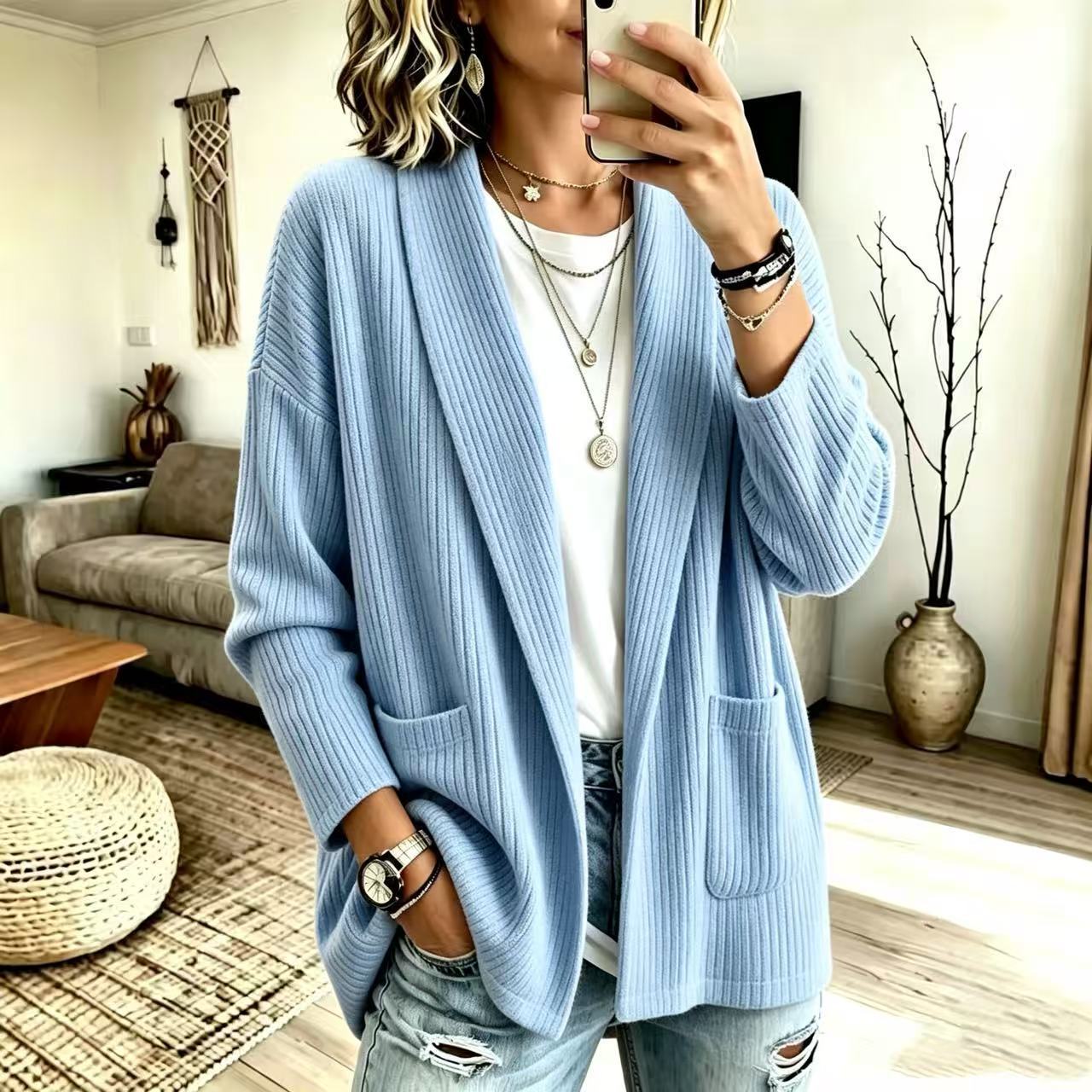 Women's 2026 Autumn/Winter Ribbed Knit Cardigan