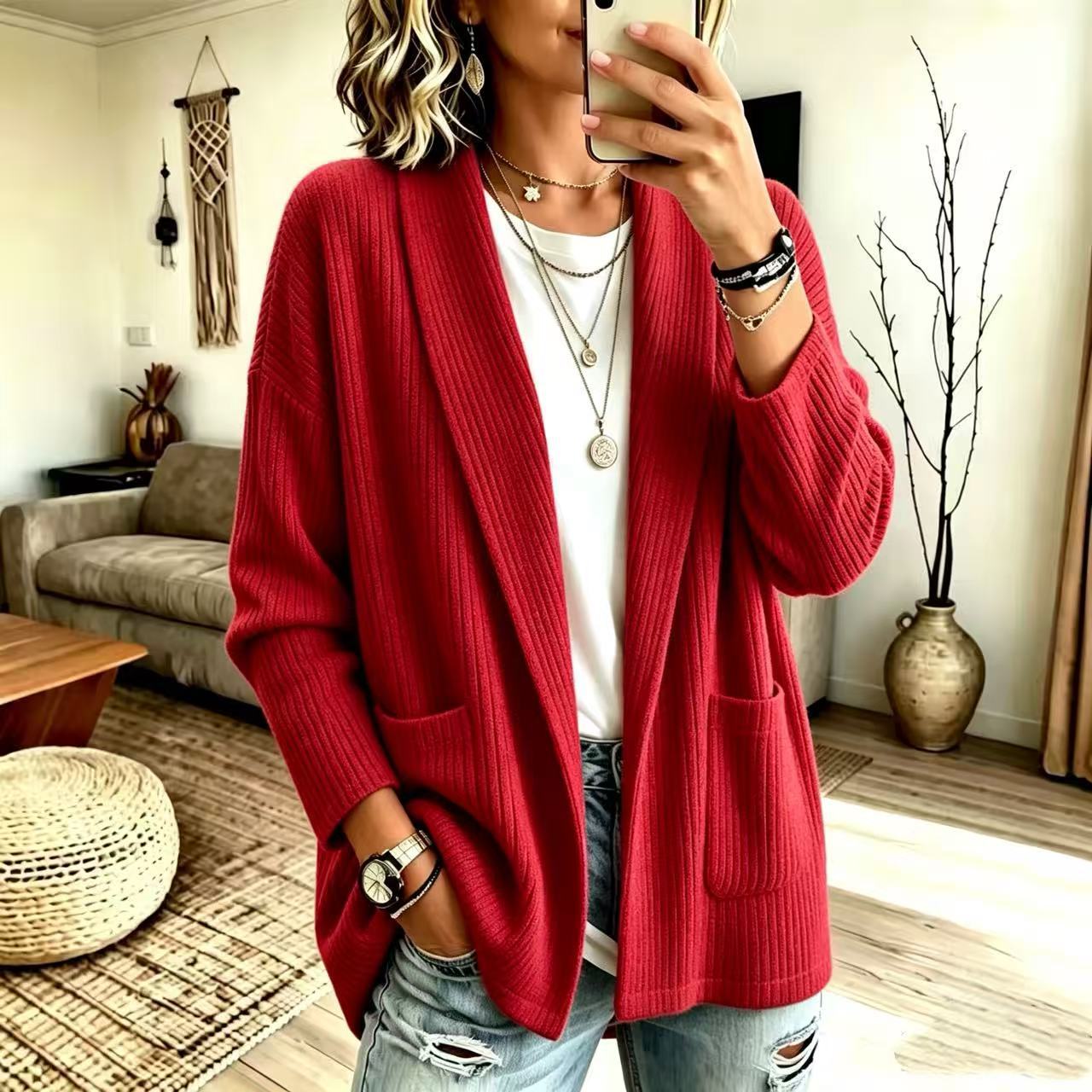 Women's 2026 Autumn/Winter Ribbed Knit Cardigan