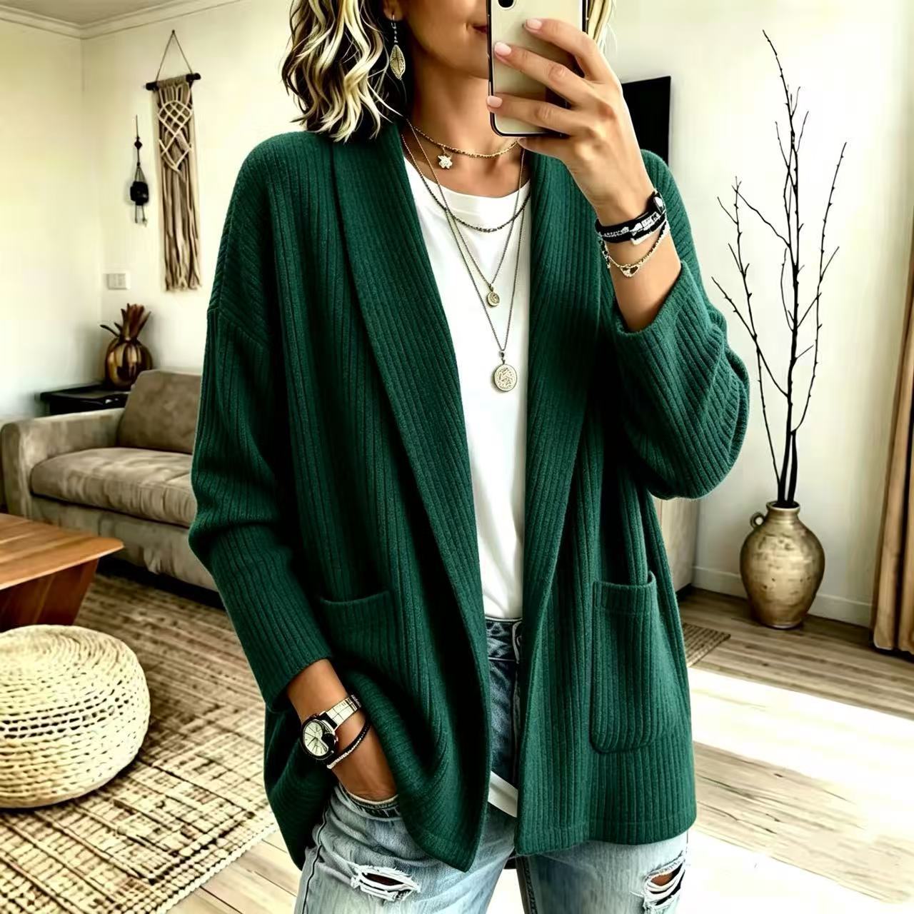 Women's 2026 Autumn/Winter Ribbed Knit Cardigan