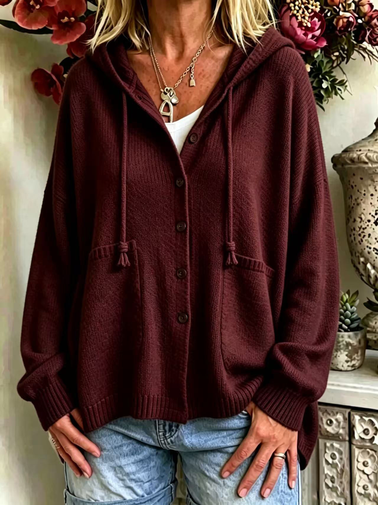 Autumn Special Offer 🔥 Women's Casual Hooded Pure Cotton Long-Sleeve Knitwear