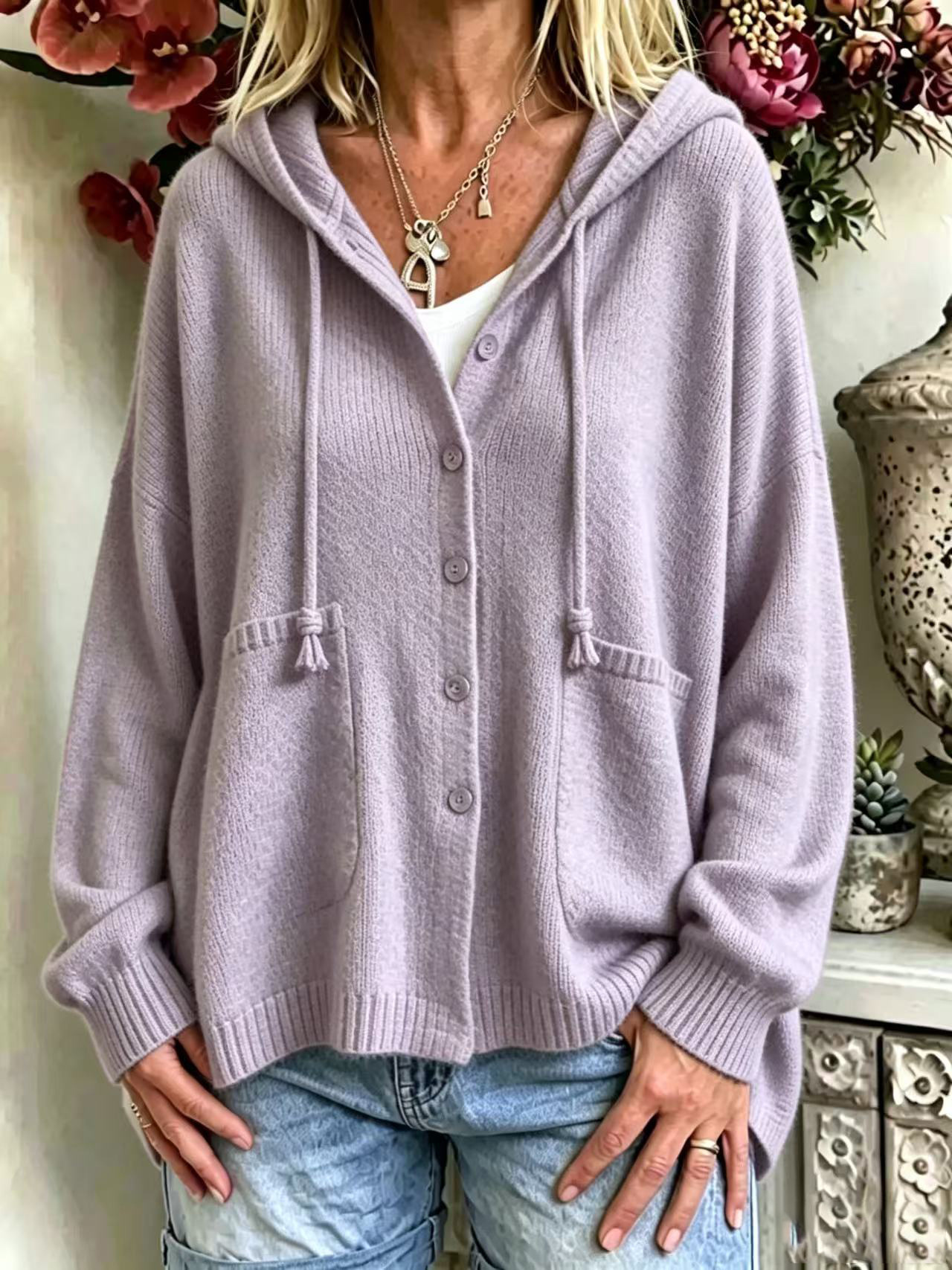 Autumn Special Offer 🔥 Women's Casual Hooded Pure Cotton Long-Sleeve Knitwear