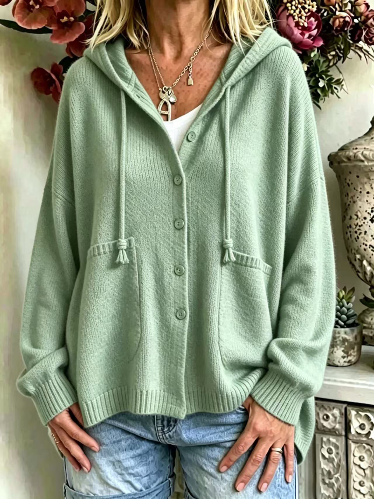 Autumn Special Offer 🔥 Women's Casual Hooded Pure Cotton Long-Sleeve Knitwear