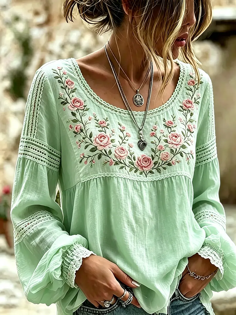 Women's Pastel Floral Lace Print Blouse
