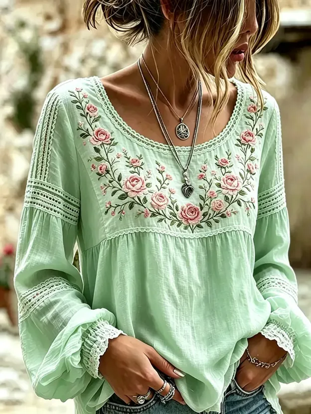 Women's Pastel Floral Lace Print Blouse