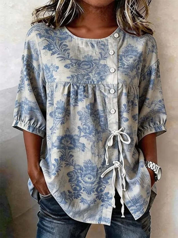 Women's Floral 3D Print Pullover Top – Loose Fit Elegant Casual S to 3XL