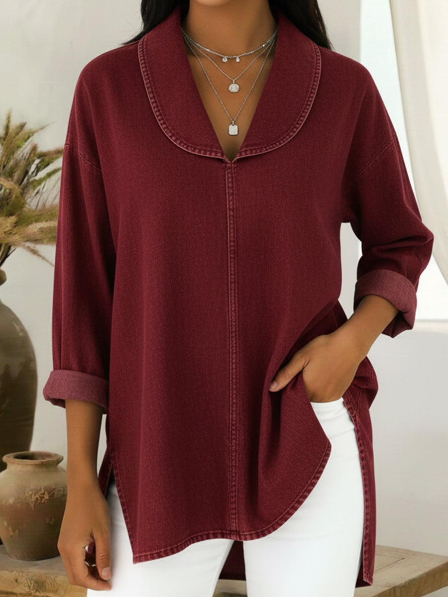 💝💝Lastday 50% OFF🔥Retro Shawl Collar Denim Cotton Top
