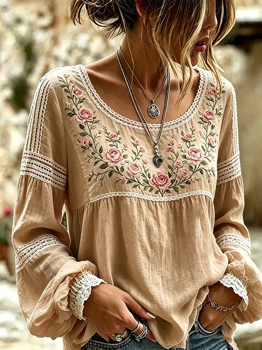 Women's Pastel Floral Lace Print Blouse
