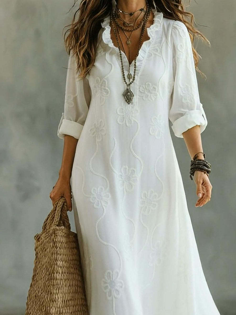 Mavenmars | Retro trapeze dress with flowers and ruffled collar