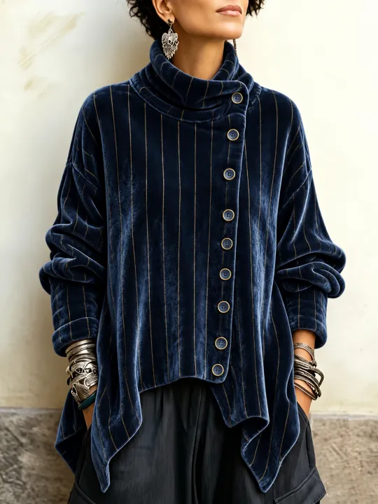 🤲LAST DAY SAVE 49% ⏰Vintage Floral Print Asymmetrical Button Turtleneck Top
