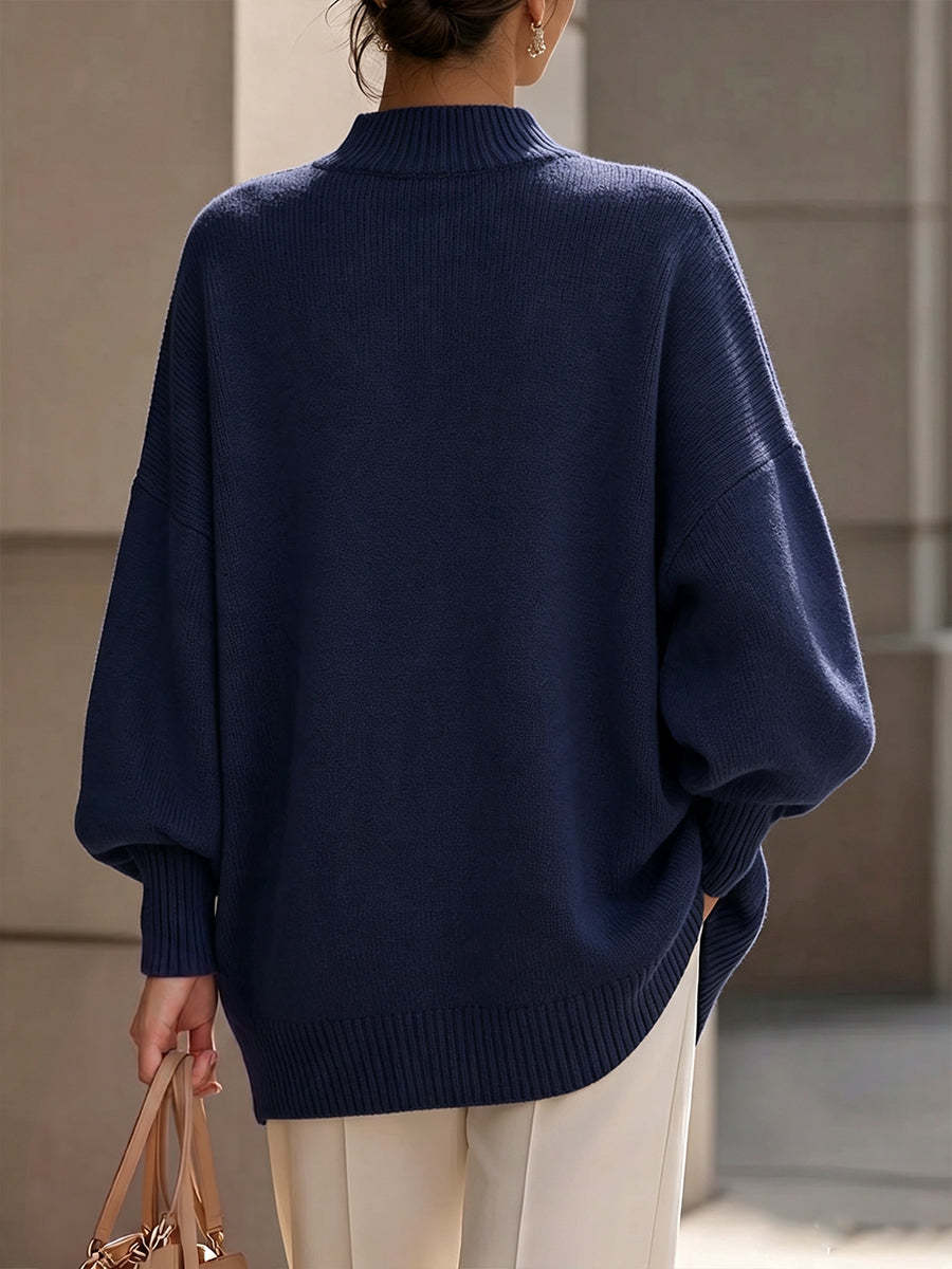 Elegant Asymmetrical Gold-Button Knit Sweater
