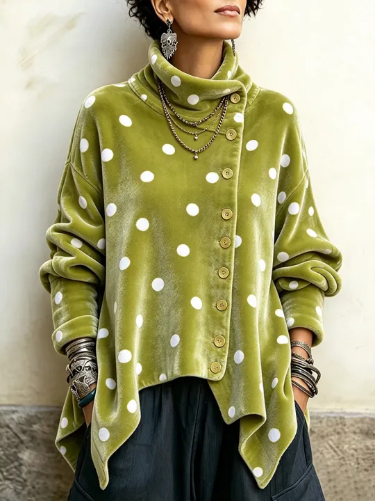 🤲LAST DAY SAVE 49% ⏰Vintage Floral Print Asymmetrical Button Turtleneck Top