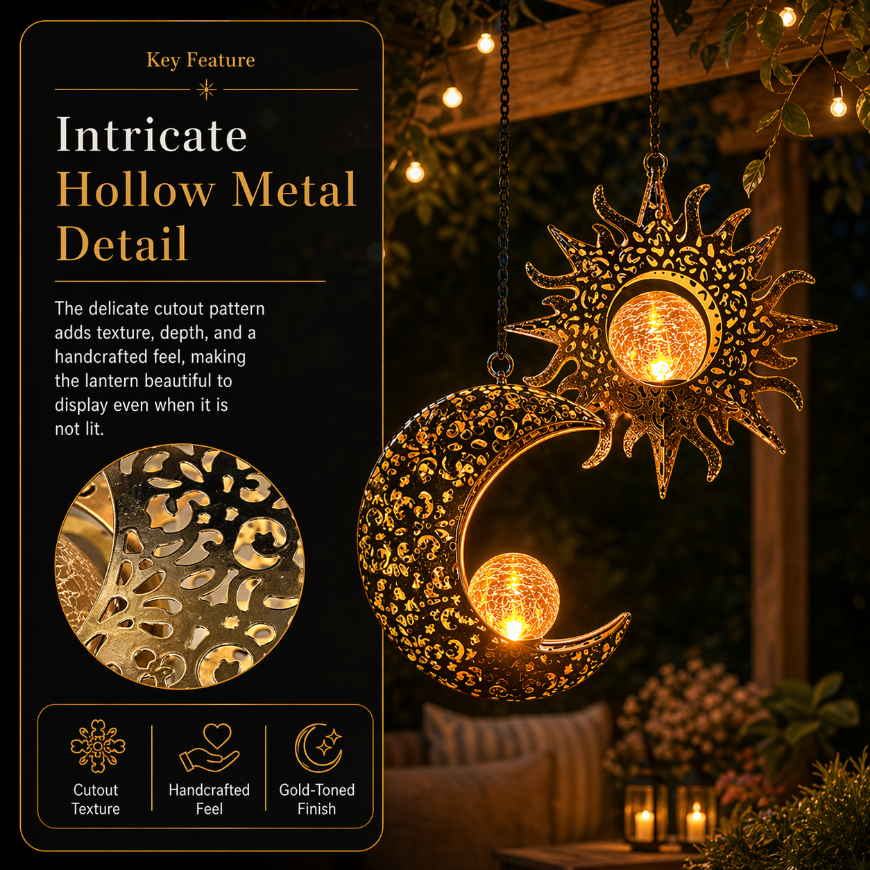 Celestial Glow Solar Sun & Moon Hanging Garden Lanterns