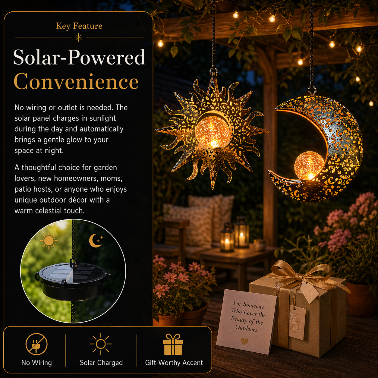 Celestial Glow Solar Sun & Moon Hanging Garden Lanterns